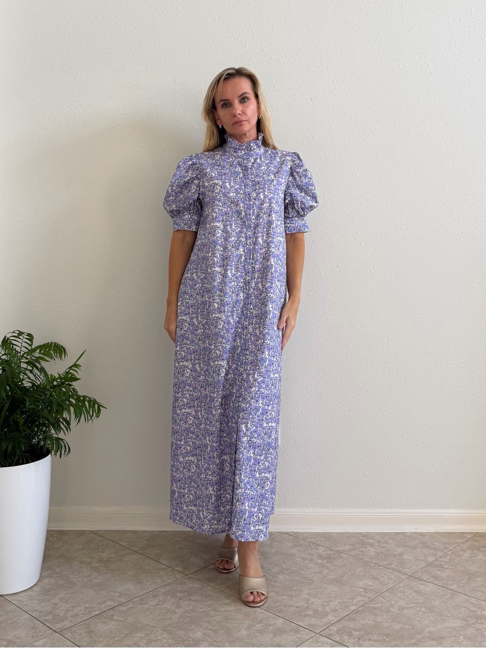 Hyacinth House Purple Poppies Louisa Maxi Dress M Cotton - Picture 3 of 14